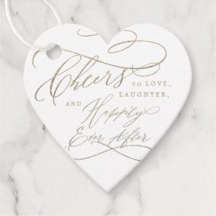 Romantic Gold Cheers to Love Heart Shaped Wedding Favor Tags