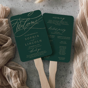 Romantic Green Calligraphy Wedding Program Fan