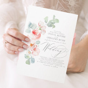 Romantic Soft Pink Flowers Summer Garden Wedding Invitation