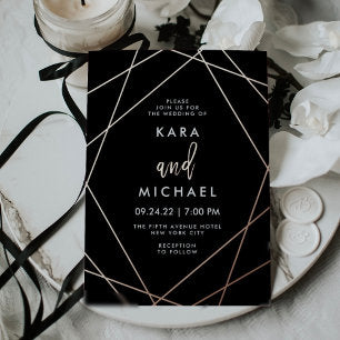 Rose Gold and Black Elegant Geometric Wedding Foil Invitation