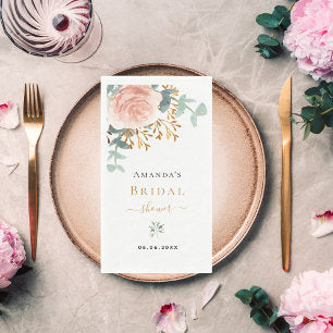 Rose gold floral eucalyptus greenery bridal shower paper guest towels