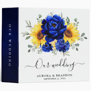 Royal Blue Rustic Sunflower Modern Floral Wedding 3 Ring Binder