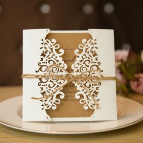 Formal White Laser Cut Wedding Invitation Cards With Band Swws009