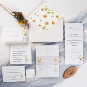 Rustic Sunflower And Mason Jar Wedding Invitation With Belly Band Swpi009