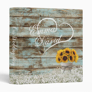 Rustic Barn Wood Sunflower Mason Jar Wedding Album 3 Ring Binder