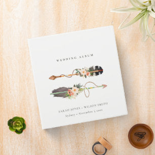 Rustic Boho Feather Floral Arrow Wedding Albums 3 Ring Binder