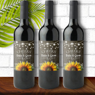 Rustic Country Sunflower Wedding Wine Label