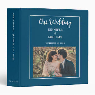 Rustic elegant blue photo Wedding album 3 Ring Binder