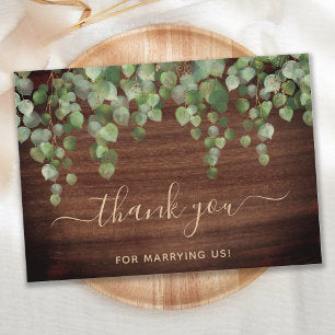 Rustic Eucalyptus Greenery Wood Wedding Officiant Thank You Card