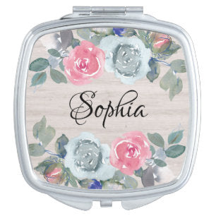 Rustic Floral Bridesmaid Proposal Gift Compact Mirror