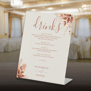 Rustic Greenery Fall Wedding Drinks Menu Pedestal Sign