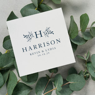 Rustic monogram navy blue wedding napkins