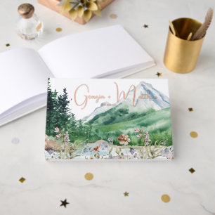Rustic Mountain Wildflower Boho Wedding Foil Guest Book