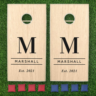 Rustic Natural Wood Grain Custom Wedding Monogram Cornhole Set