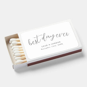 Rustic Script Best Day Ever Wedding Favor Matchboxes