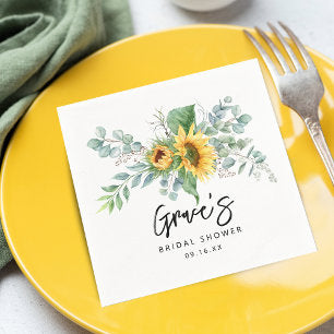 Rustic Sunflower Eucalyptus Bridal Shower Paper Napkins