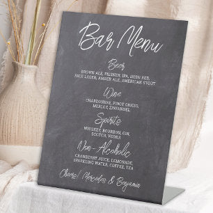 Rustic Wedding Bar Personalized Drink Menu Pedestal Sign
