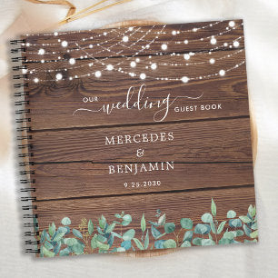 Rustic Wedding Guest Book Eucalyptus String Lights
