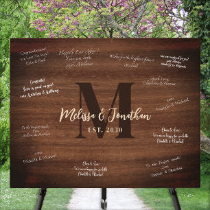 Rustic Wedding GuestBook Custom Monogram Wooden Wood Wall Art