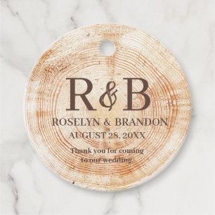 Rustic Wedding wood grain Monogram thank you Favor Tags