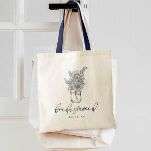 Rustic Wildflower Mason Jar Calligraphy Bridesmaid Tote Bag