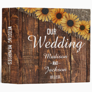 Rustic Wood & Burlap Sunflower Wedding Photo Album 3 Ring Binder