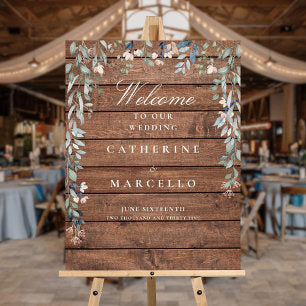 Rustic Wood Floral Cascade Wedding Welcome Sign
