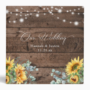 Rustic Wood Sunflower Wedding Planner Photo Album 3 Ring Binder