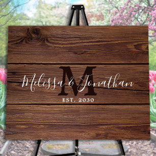 Rustic Wooden Monogram Wedding Guest Book Wood Wall Art