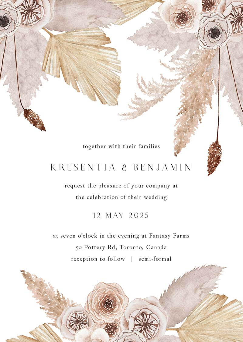 Rustic Pampas Wedding Invitations by Yunita Y.