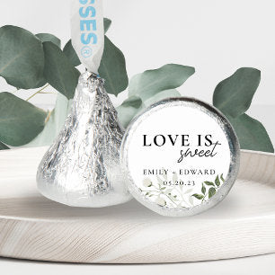 Sage Green and White Floral Love is Sweet Wedding Hershey®'s Kisses®