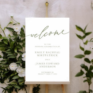 Sage Green Calligraphy Simple Wedding Welcome Poster
