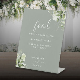 Sage Green Modern Floral Greenery Food Menu Pedestal Sign