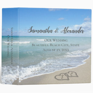 Scenic Hearts in the Sand Beach Wedding Album 3 Ring Binder