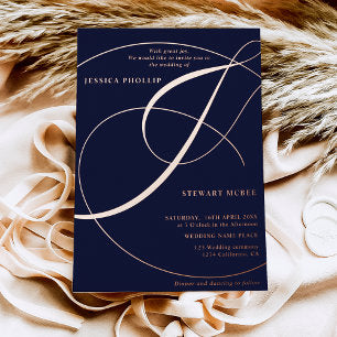 Script ampersand calligraphy wedding rose gold foil invitation