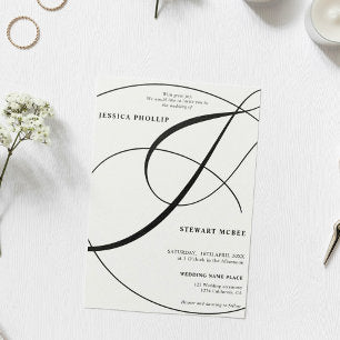 Script black white all in one calligraphy wedding invitation
