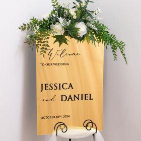 Gold Mirror Acrylic Wedding Welcome Sign with Black Acrylic Names CS106