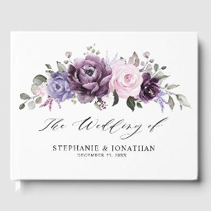 Shades of Dusty Purple Blooms Moody Floral Wedding Guest Book
