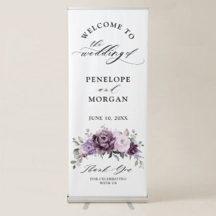 Shades of Dusty Purple Blooms Wedding Welcome Retractable Banner