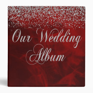 Silver Glitter on Red Wedding Photo Album 3 Ring Binder