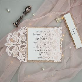 Rose Gold Glittering Blush Laser Cut Wedding Invitation Swws004