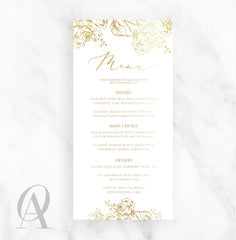 Skinny Menu All Gold Foil Floral Border Top & Bottom
