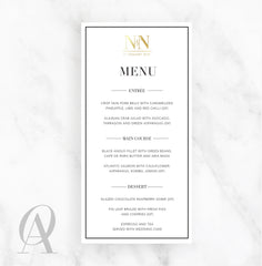 Skinny Menu Ink Print + Gold Foil Block Initials Monogram