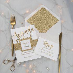 Simple Gold Foil Wedding Invitations With Glittery Belly Band And Tag Swi006
