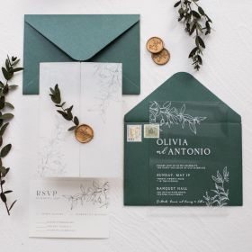 Simple Leaf Acrylic Wedding Invitation With Vellum Wrap Sapv032