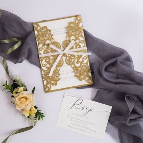 Simple Modern Gold Laser Cut Wedding Invites Swws139
