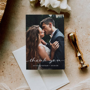 Simple and Stylish Modern Two Photo Wedding Thank You Card