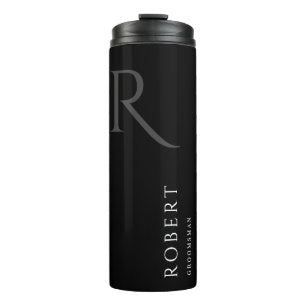Simple Black Monogram Personalized Groomsmen Thermal Tumbler