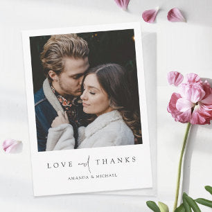 Simple Chic Modern Photo Love and Thanks Wedding Thank You Card