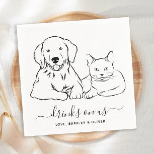Simple Drinks On Us Minimal Dog Cat Pet Wedding Napkins